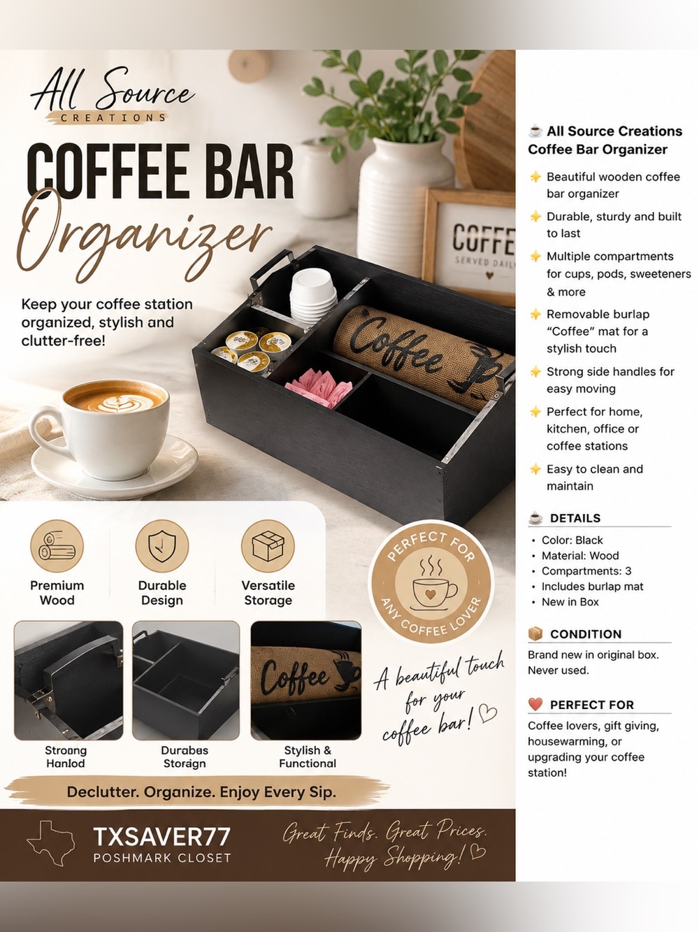 All Creations coffee Bar Organizer- Brand New in Box